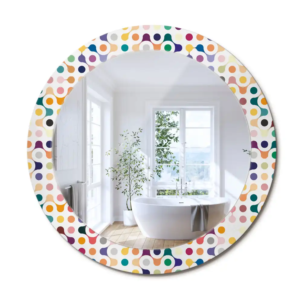 Rund spegel med tryckt ram Popkonstprickar