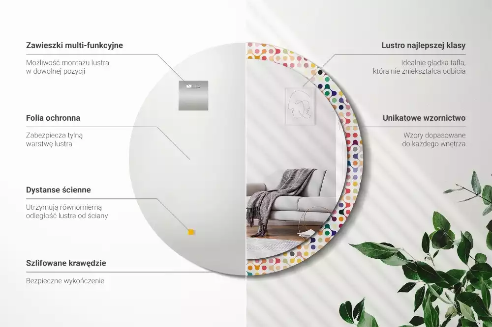 Rund spegel med tryckt ram Popkonstprickar