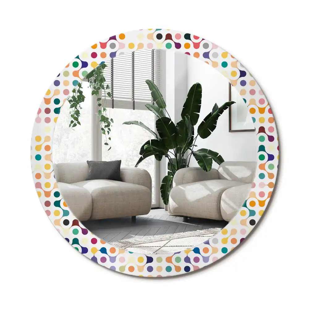 Rund spegel med tryckt ram Popkonstprickar