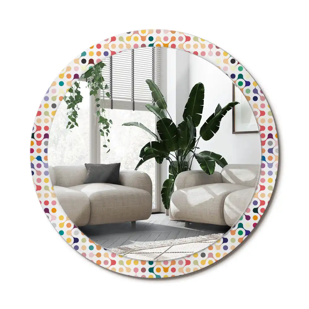 Rund spegel med tryckt ram Popkonstprickar