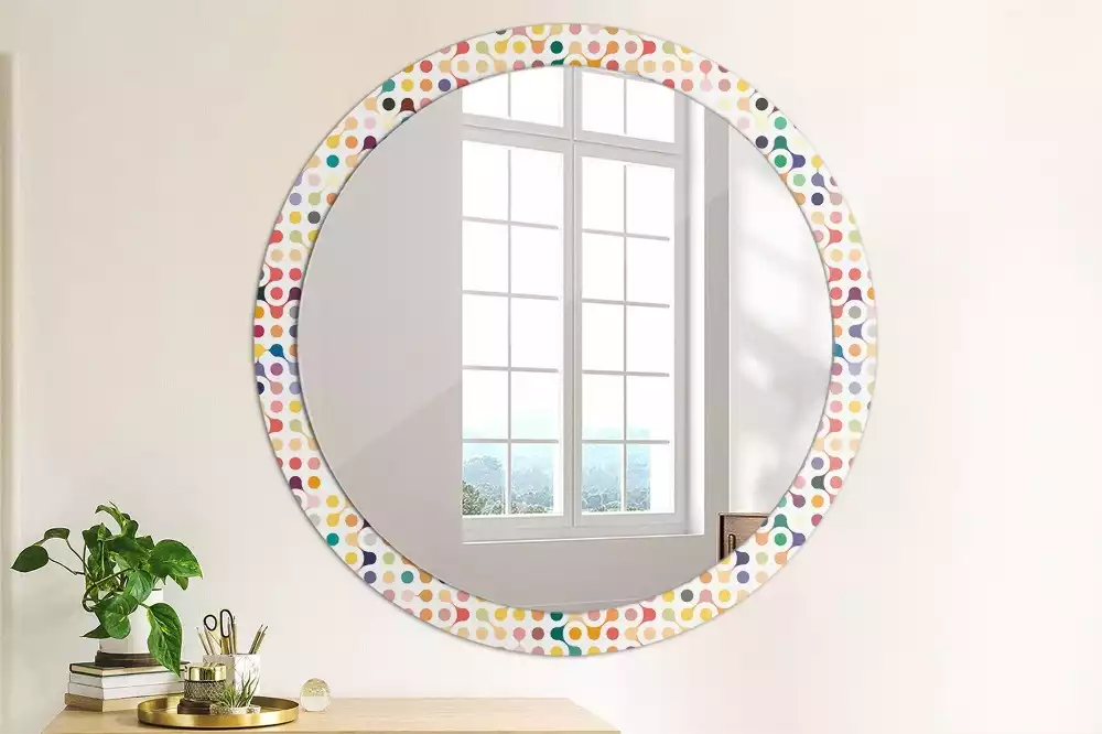 Rund spegel med tryckt ram Popkonstprickar