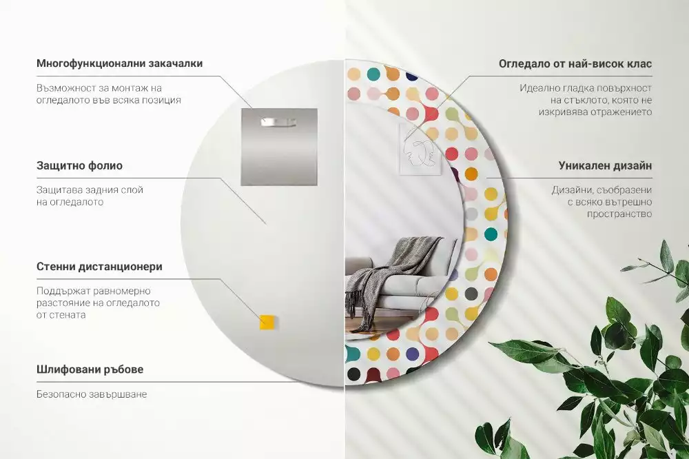 Rund spegel med tryckt ram Popkonstprickar