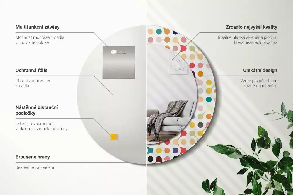 Rund spegel med tryckt ram Popkonstprickar