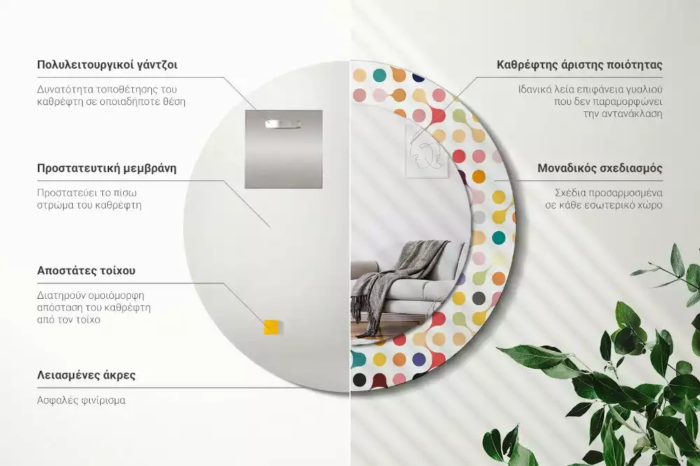 Rund spegel med tryckt ram Popkonstprickar