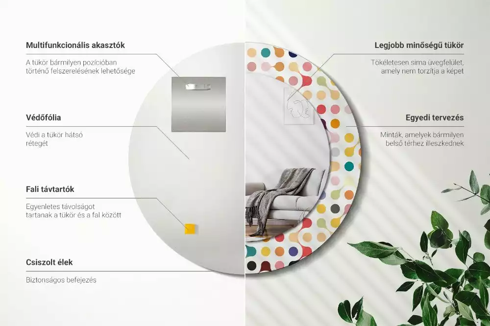 Rund spegel med tryckt ram Popkonstprickar