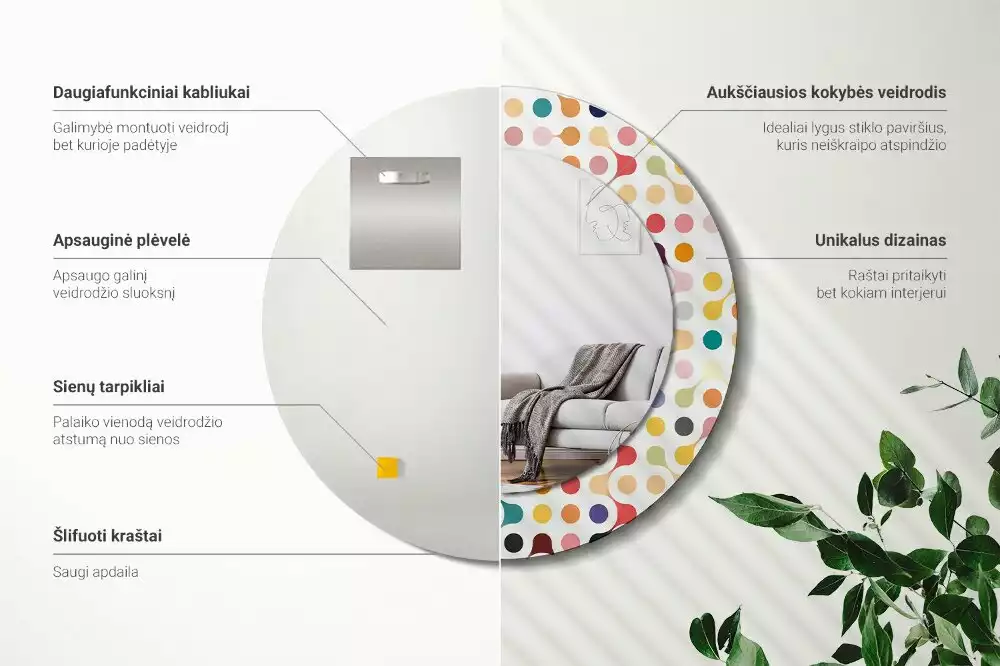 Rund spegel med tryckt ram Popkonstprickar