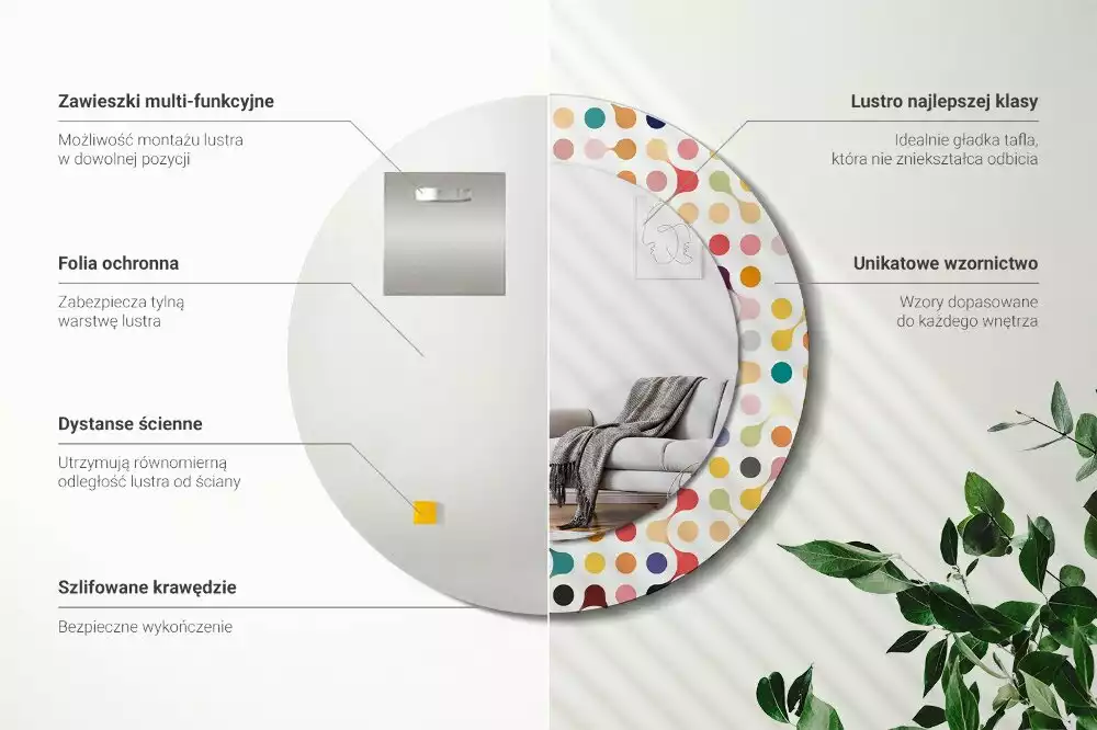 Rund spegel med tryckt ram Popkonstprickar