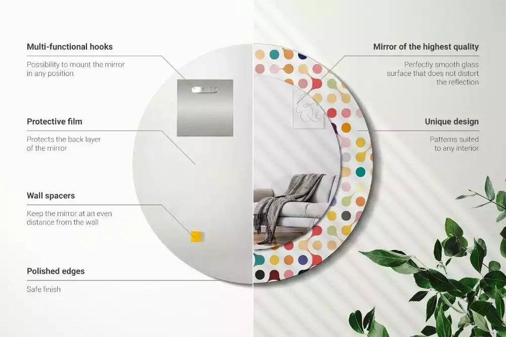 Rund spegel med tryckt ram Popkonstprickar