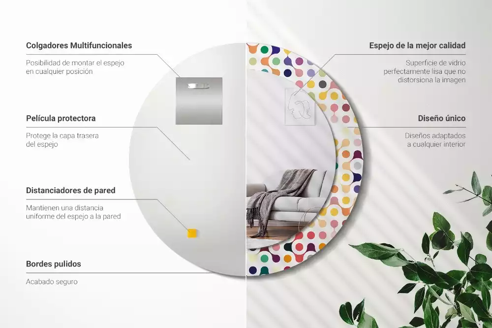 Rund spegel med tryckt ram Popkonstprickar