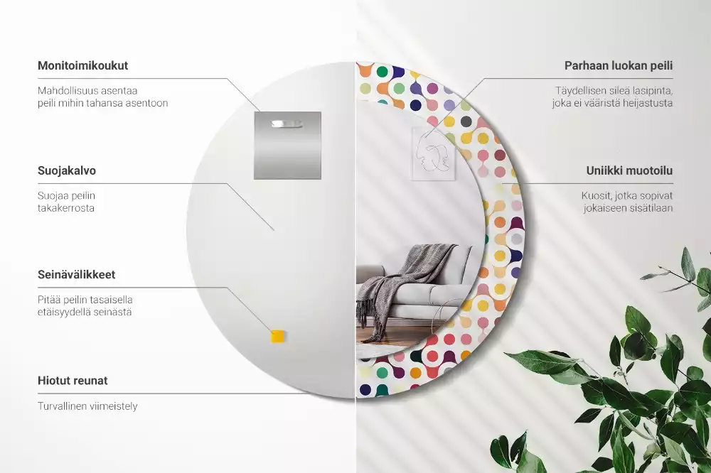 Rund spegel med tryckt ram Popkonstprickar