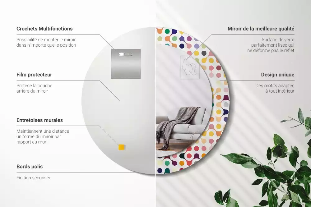 Rund spegel med tryckt ram Popkonstprickar