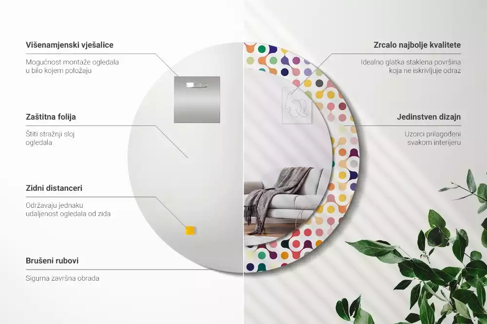 Rund spegel med tryckt ram Popkonstprickar