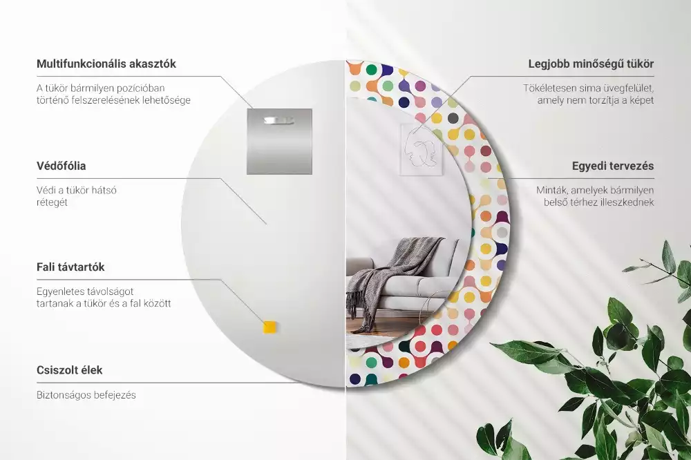 Rund spegel med tryckt ram Popkonstprickar