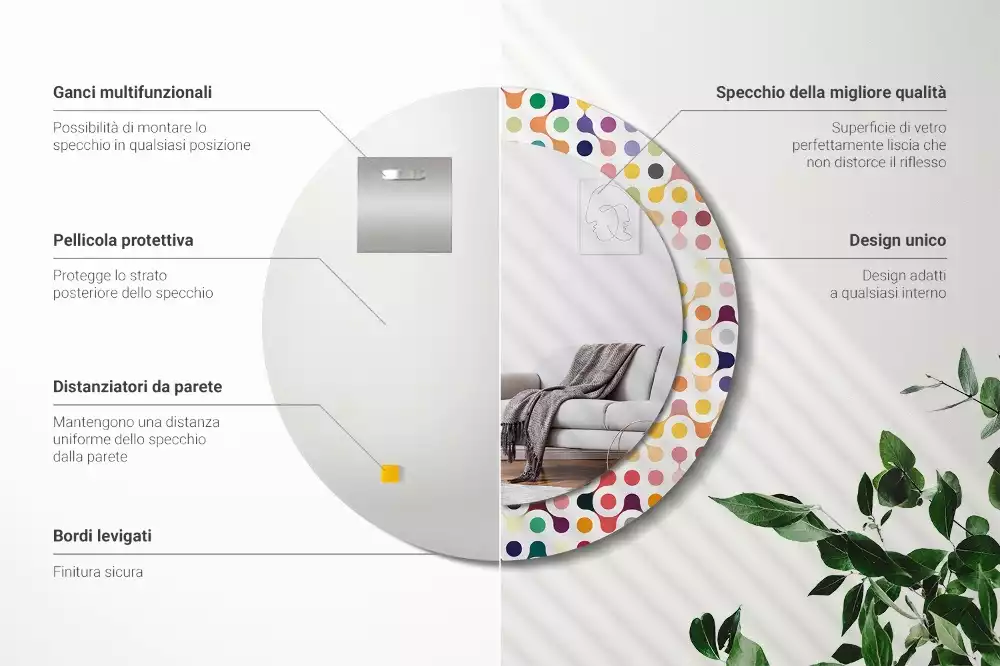 Rund spegel med tryckt ram Popkonstprickar