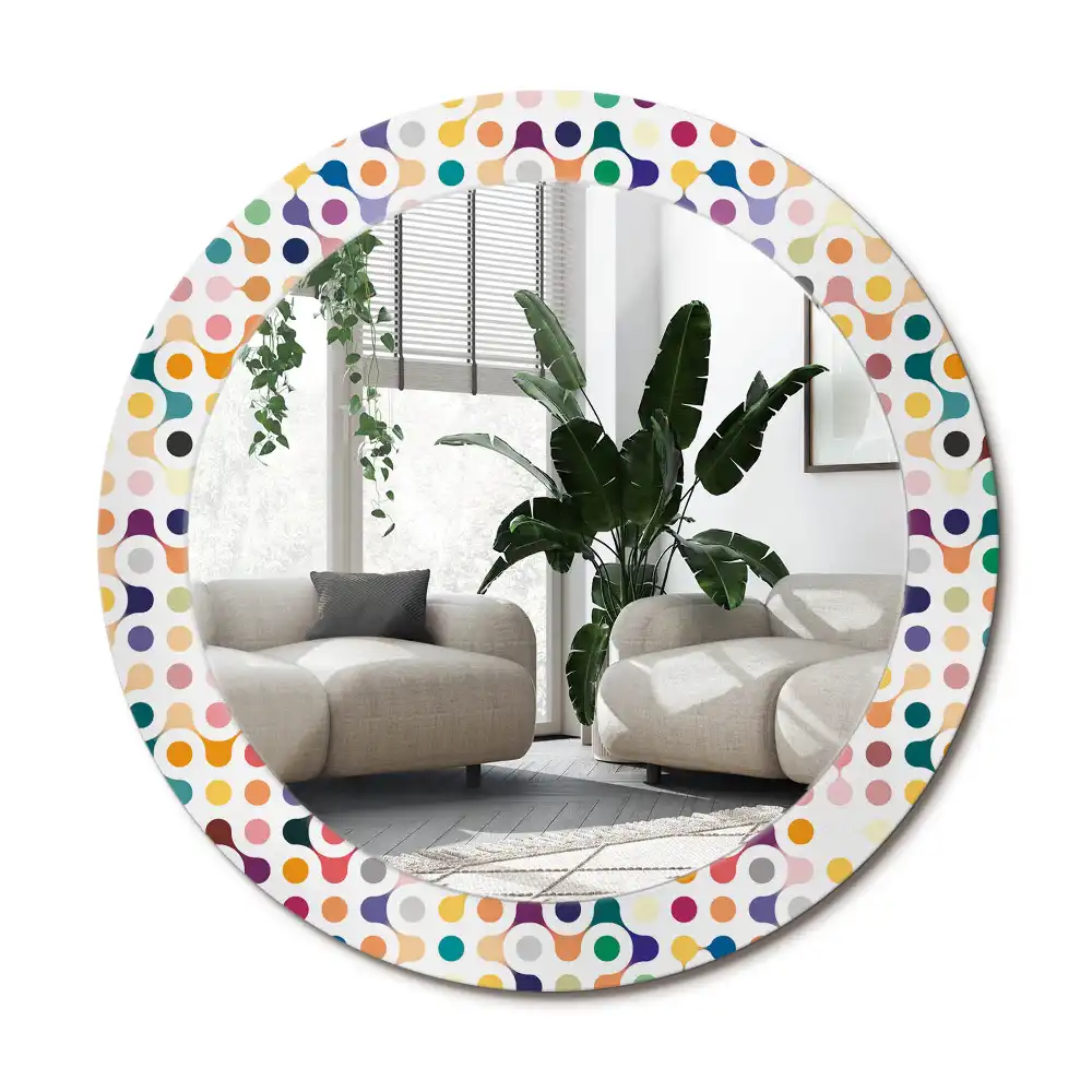 Rund spegel med tryckt ram Popkonstprickar