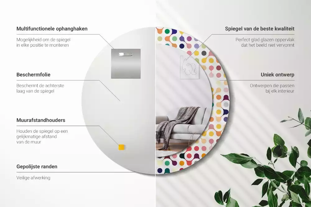 Rund spegel med tryckt ram Popkonstprickar