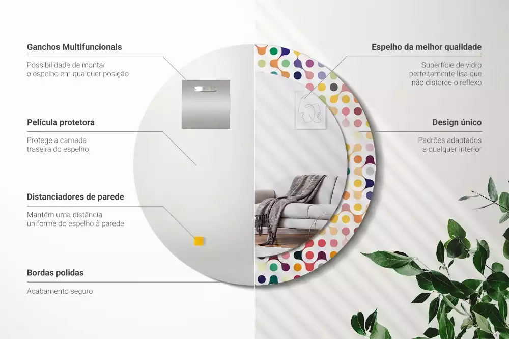 Rund spegel med tryckt ram Popkonstprickar