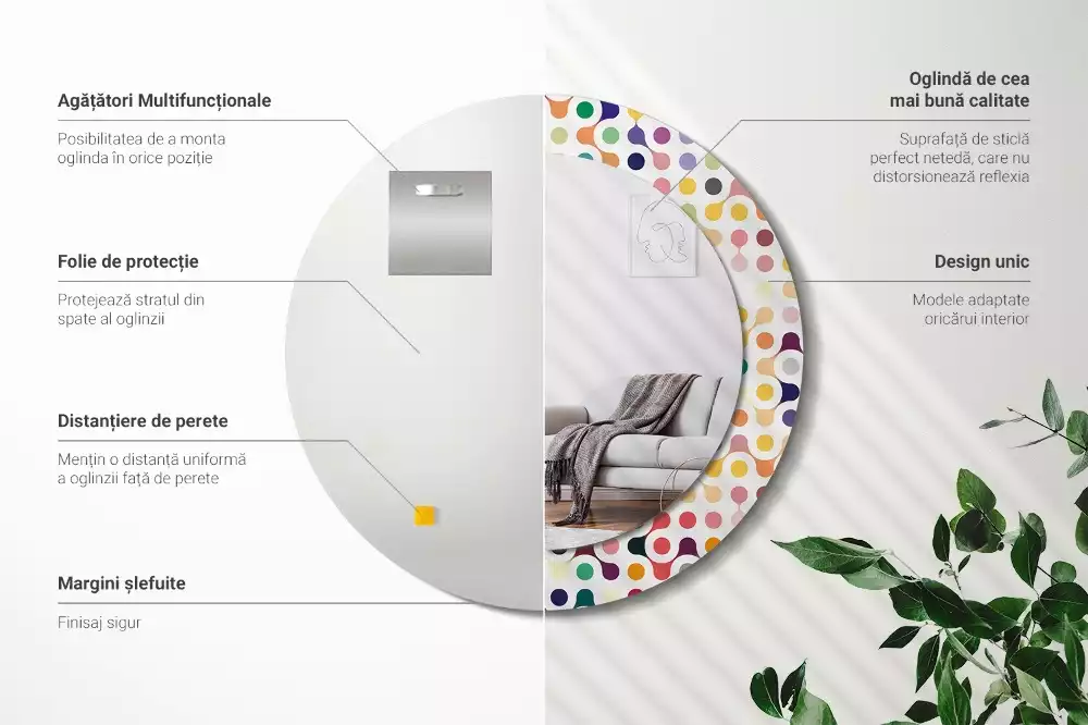 Rund spegel med tryckt ram Popkonstprickar