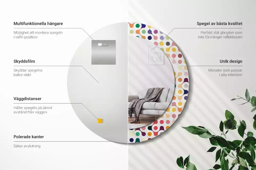 Rund spegel med tryckt ram Popkonstprickar