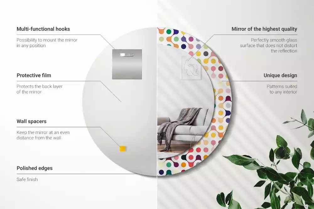 Rund spegel med tryckt ram Popkonstprickar