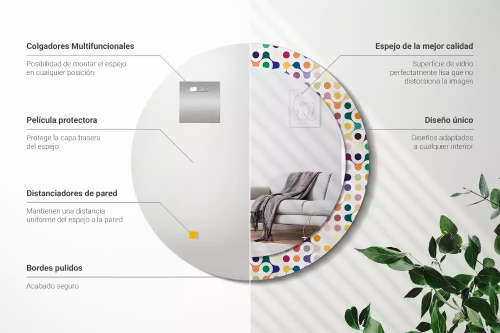 Rund spegel med tryckt ram Popkonstprickar