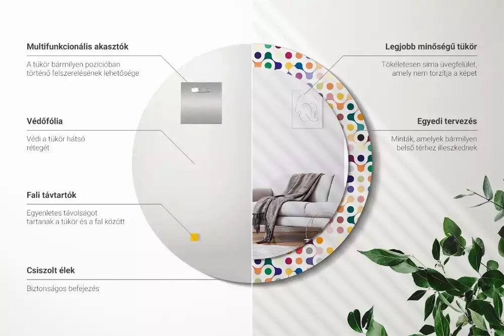 Rund spegel med tryckt ram Popkonstprickar