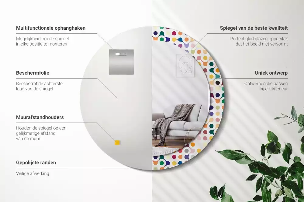 Rund spegel med tryckt ram Popkonstprickar