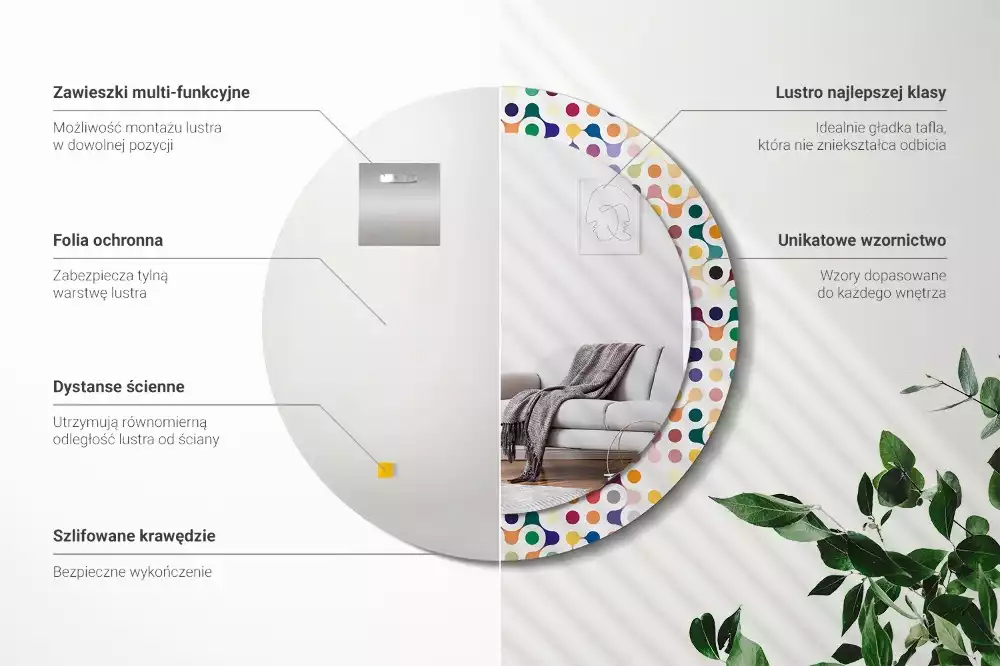 Rund spegel med tryckt ram Popkonstprickar