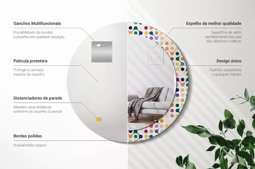 Rund spegel med tryckt ram Popkonstprickar