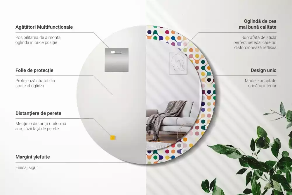 Rund spegel med tryckt ram Popkonstprickar