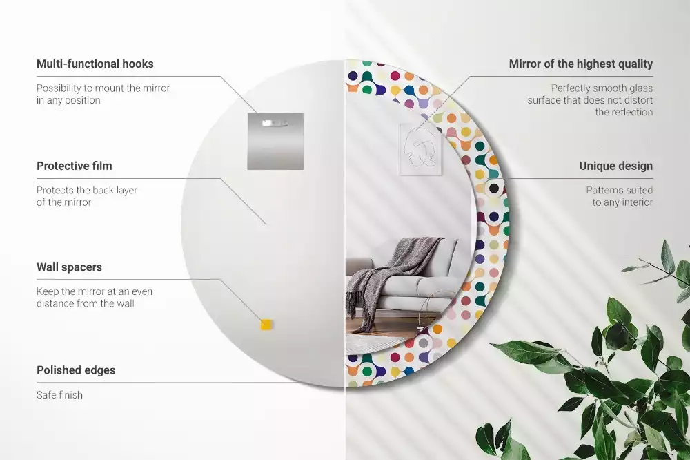 Rund spegel med tryckt ram Popkonstprickar