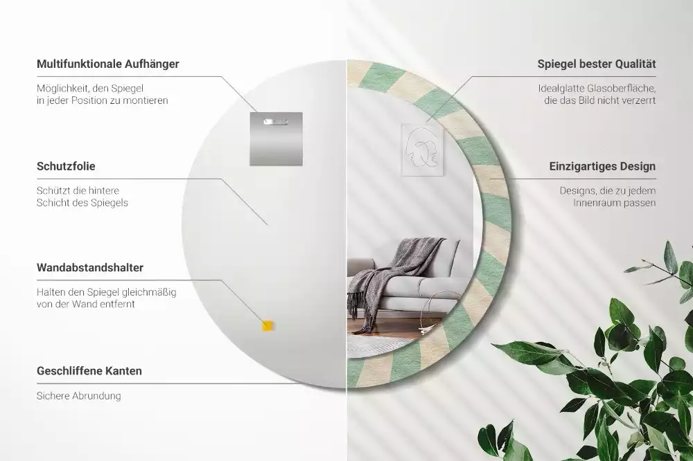 Rund spegel med tryckt ram Retro pastellmönster