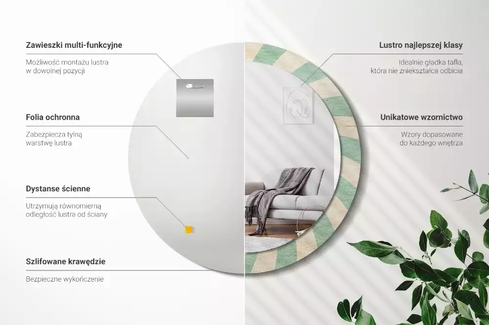 Rund spegel med tryckt ram Retro pastellmönster