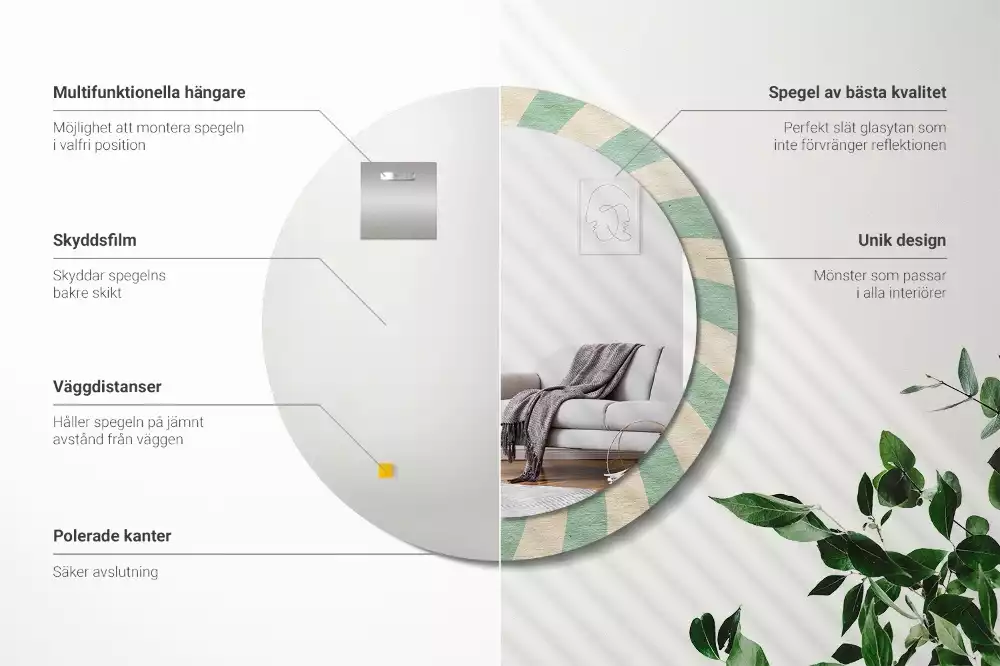 Rund spegel med tryckt ram Retro pastellmönster