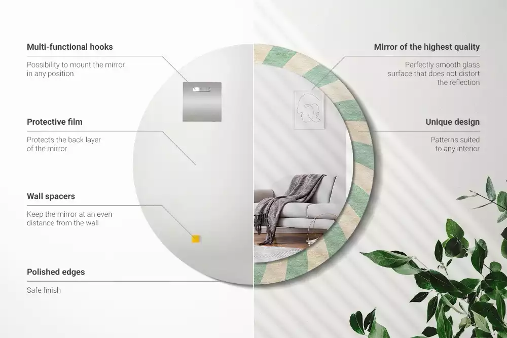 Rund spegel med tryckt ram Retro pastellmönster