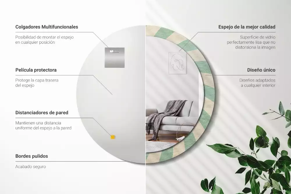 Rund spegel med tryckt ram Retro pastellmönster