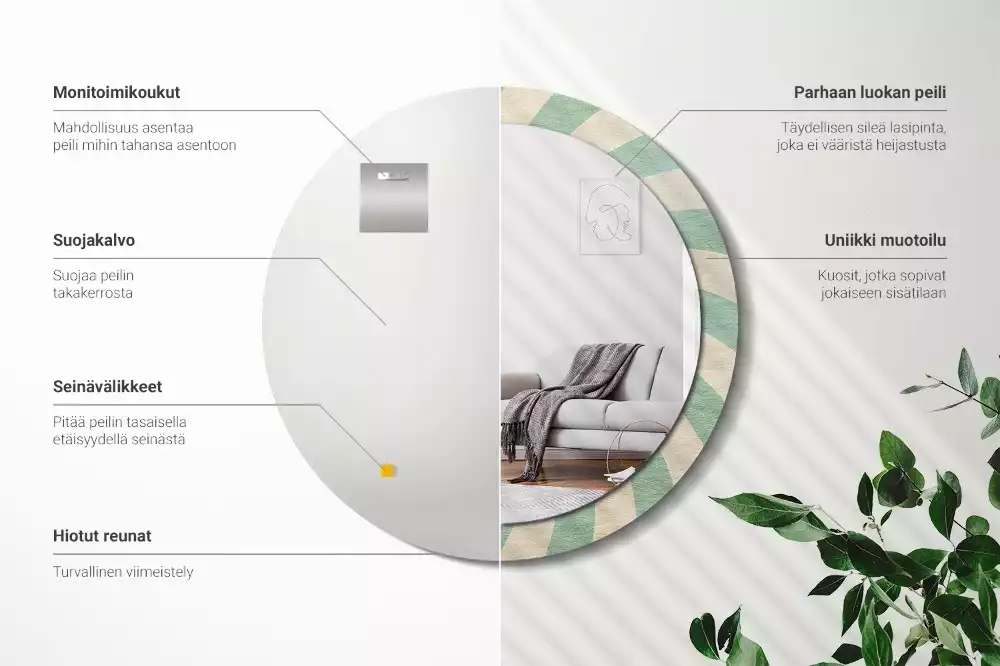 Rund spegel med tryckt ram Retro pastellmönster