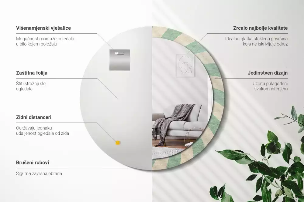 Rund spegel med tryckt ram Retro pastellmönster