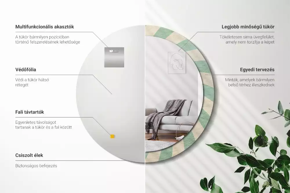 Rund spegel med tryckt ram Retro pastellmönster