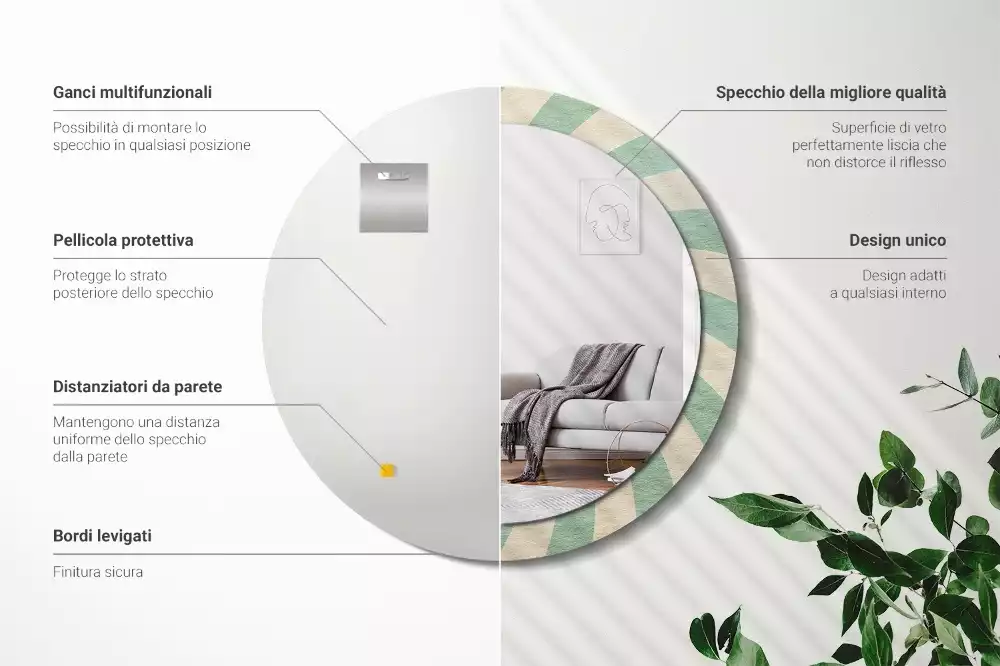 Rund spegel med tryckt ram Retro pastellmönster