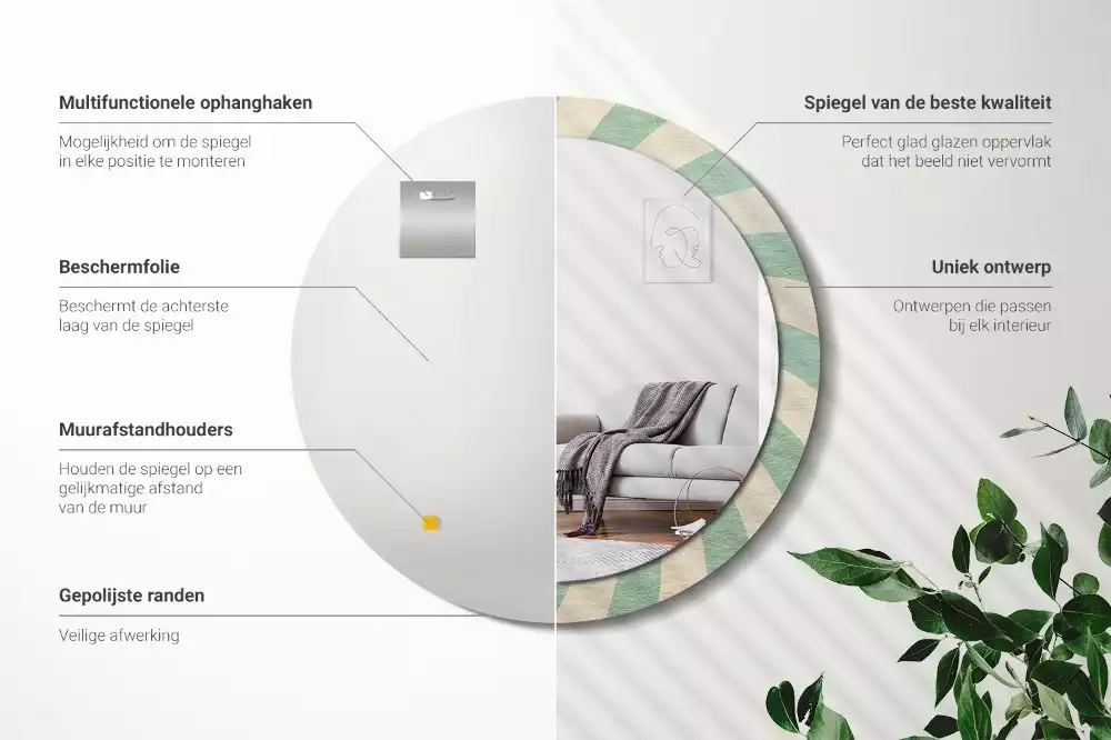 Rund spegel med tryckt ram Retro pastellmönster