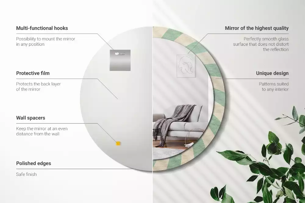 Rund spegel med tryckt ram Retro pastellmönster