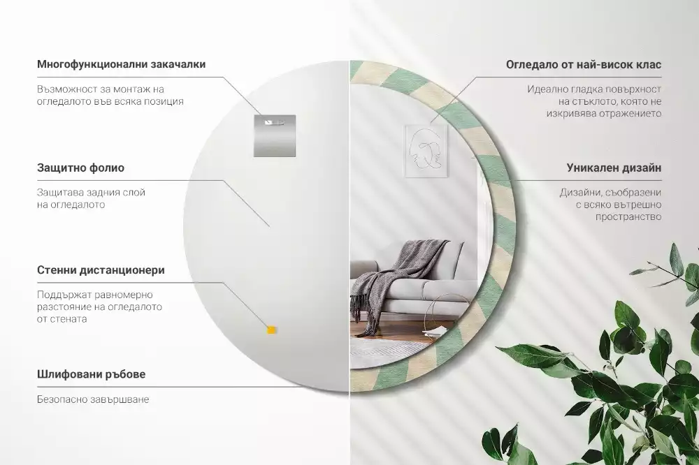 Rund spegel med tryckt ram Retro pastellmönster