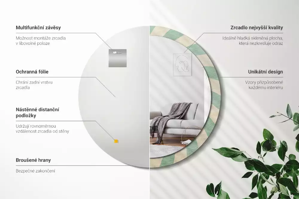 Rund spegel med tryckt ram Retro pastellmönster