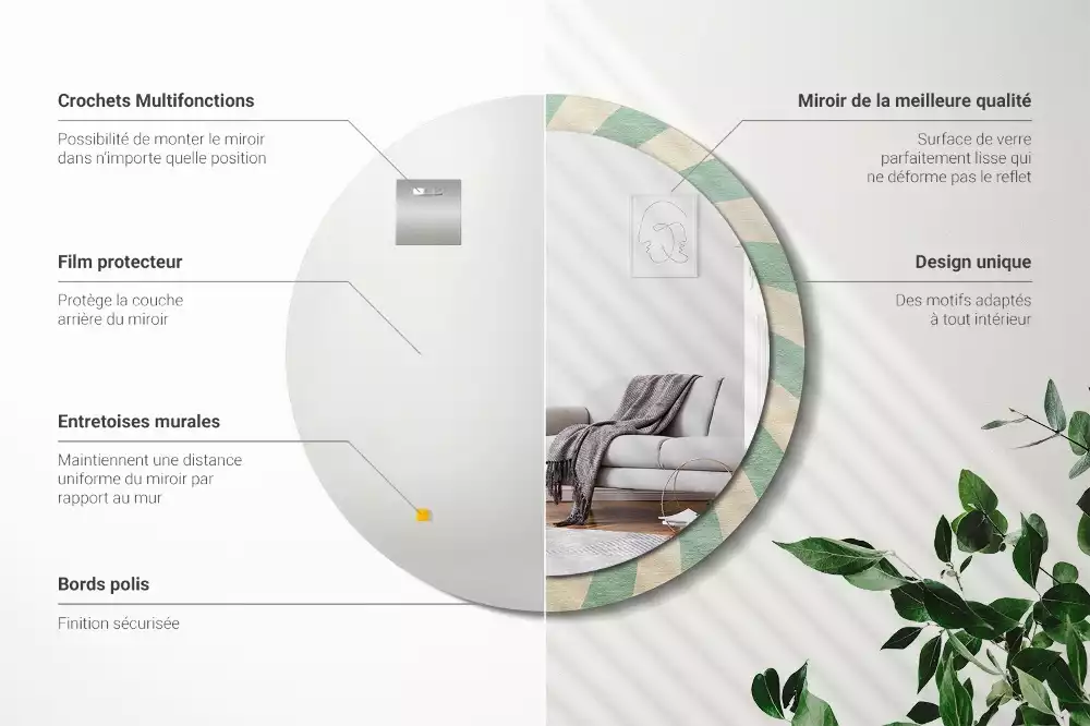 Rund spegel med tryckt ram Retro pastellmönster