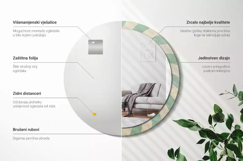 Rund spegel med tryckt ram Retro pastellmönster