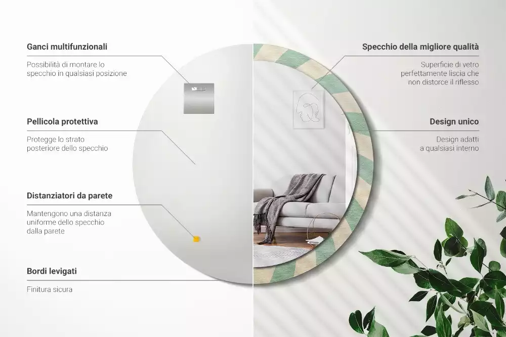 Rund spegel med tryckt ram Retro pastellmönster