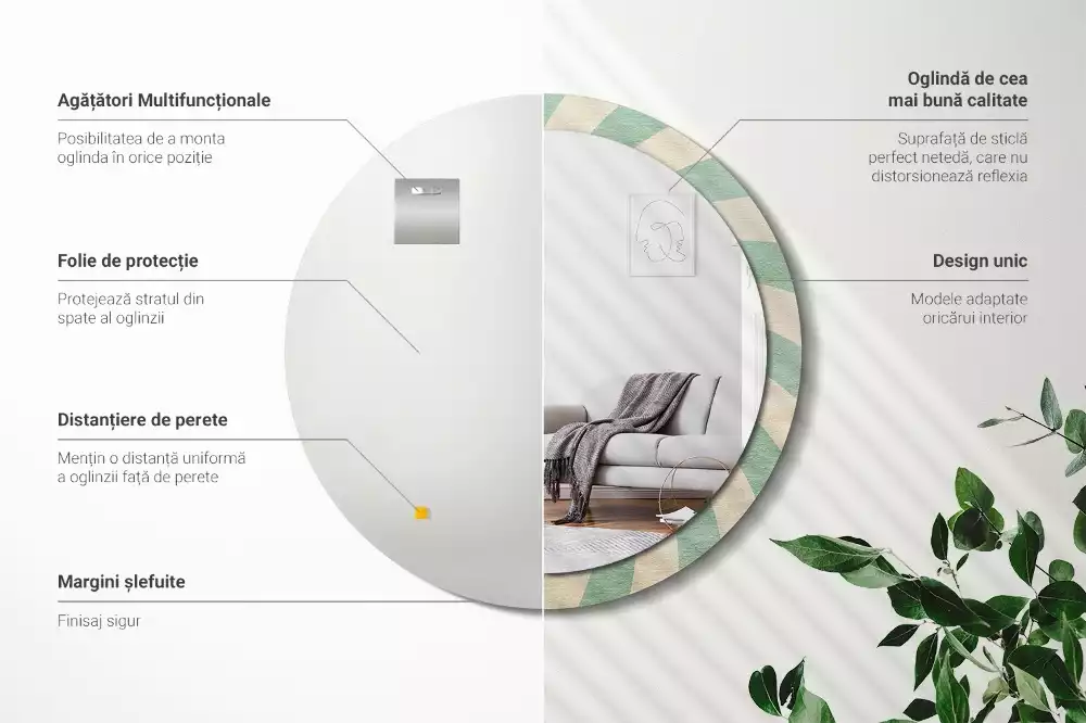 Rund spegel med tryckt ram Retro pastellmönster