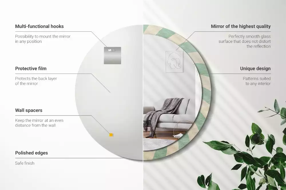 Rund spegel med tryckt ram Retro pastellmönster