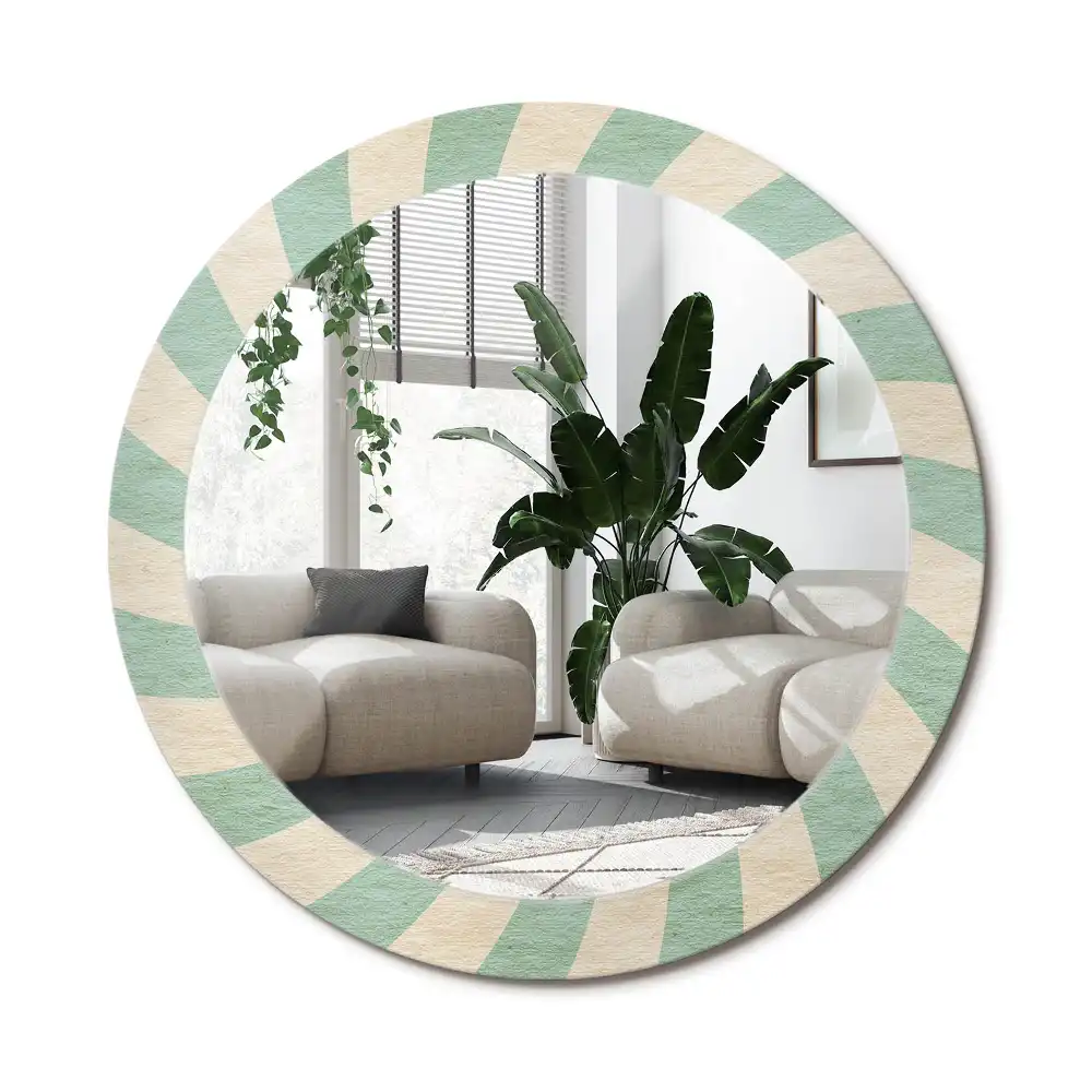 Rund spegel med tryckt ram Retro pastellmönster